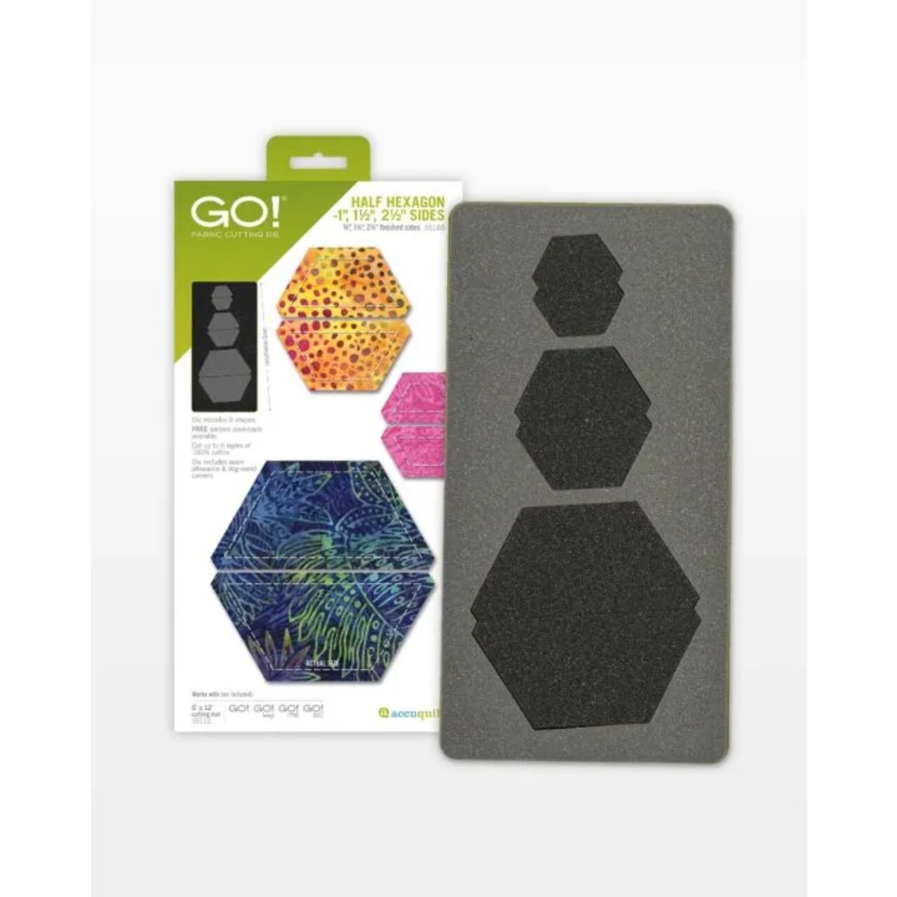 AccuQuilt GO! Half Hexagon Die – 1", 1½", 2½" Sides Fabric Cutting Die for Quilting & Patchwork